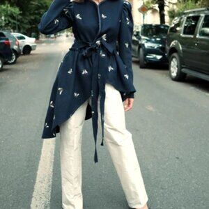IZABELA MANDOIU Navy Blue Jacket With  Bees Embroidery Size 38